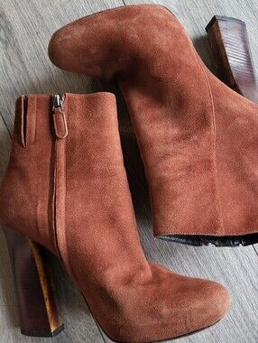 Barbara Bui Brown Suede Platform Booties Block Heel Boots Size 37 US 7